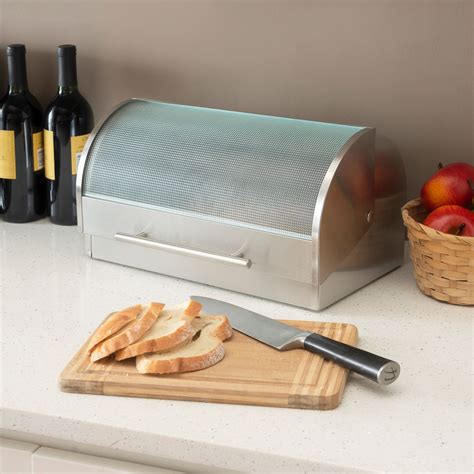 glass and stainless steel bread box|homemade bread storage container.